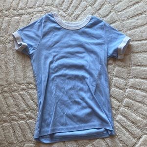 Blue tee with white trim